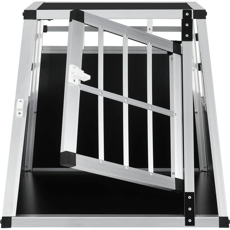 Juskys Alu Hundetransportbox M - 69×54×51 cm – Auto Hundebox robust & pflegeleicht, Gittertür verschließbar, Aluminium Transportbox für Hunde – Bild 8