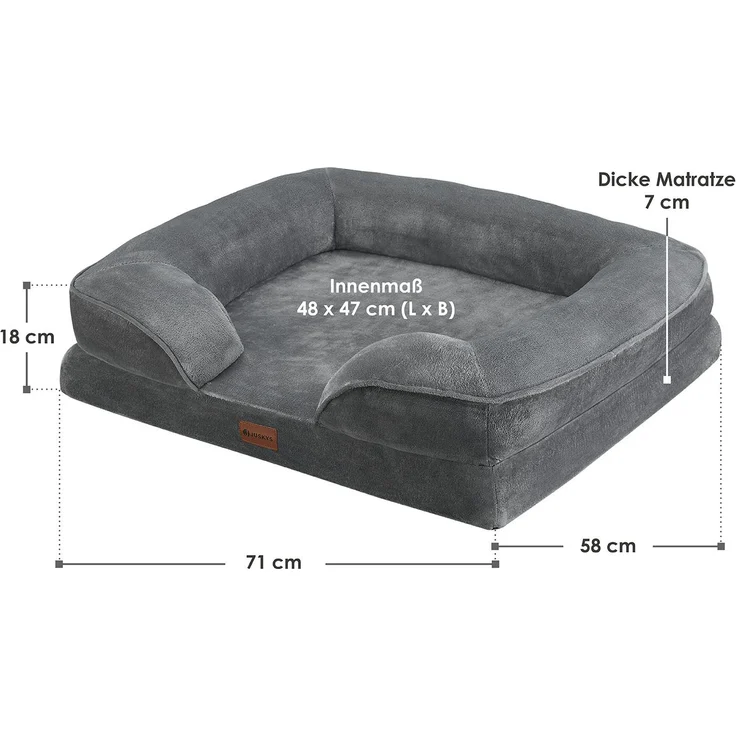 Juskys Hundebett Sheena M orthopädisch, waschbar & rutschfest – 71 x 58 x 18 cm – Hundesofa flauschig Hunde Grau – Haustierbett Hundesofa – Bild 5