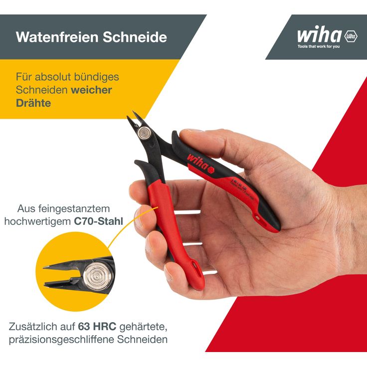 Wiha Präzisions Seitenschneider Elektronik klein (26813) breiter, spitzer Kopf ohne Wate 130mm I Mini Drahtschneider für Elektroinstallation – Bild 4