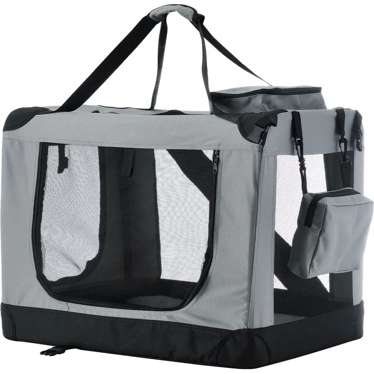Juskys Hundetransportbox Lassie L (grau) faltbar - 50 x 70 x 52 cm - Reisebox mit Decke, Tasche & Griffen – Stoff Transportbox für Hunde – Bild 1