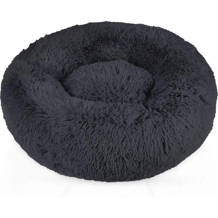 Intirilife flauschiges Plüsch Haustierbett in Dunkel Grau Durchmesser 80 cm - Weiches rundes rutschfestes Hundebett Katzenbett Kissen komfortables Hundesofa Katzensofa für Hunde und Katzen