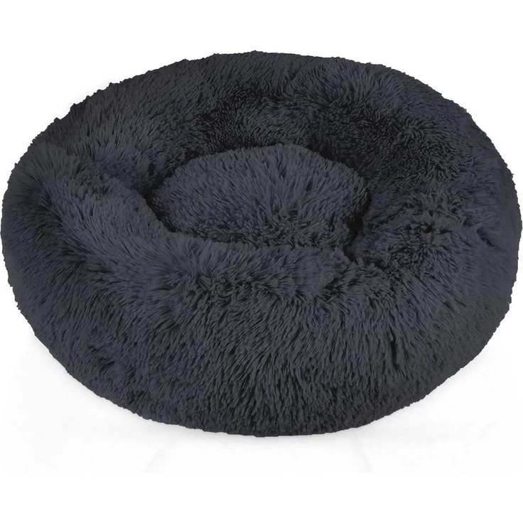 Intirilife flauschiges Plüsch Haustierbett in Dunkel Grau Durchmesser 80 cm - Weiches rundes rutschfestes Hundebett Katzenbett Kissen komfortables Hundesofa Katzensofa für Hunde und Katzen – Bild 1
