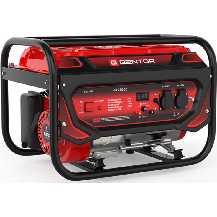 GENTOR 4-Takt Stromerzeuger GT2200D | 2200 WATT 7.0PS Generator Notstromaggregat mit Benzin und leise Dauerleistung 2000 W