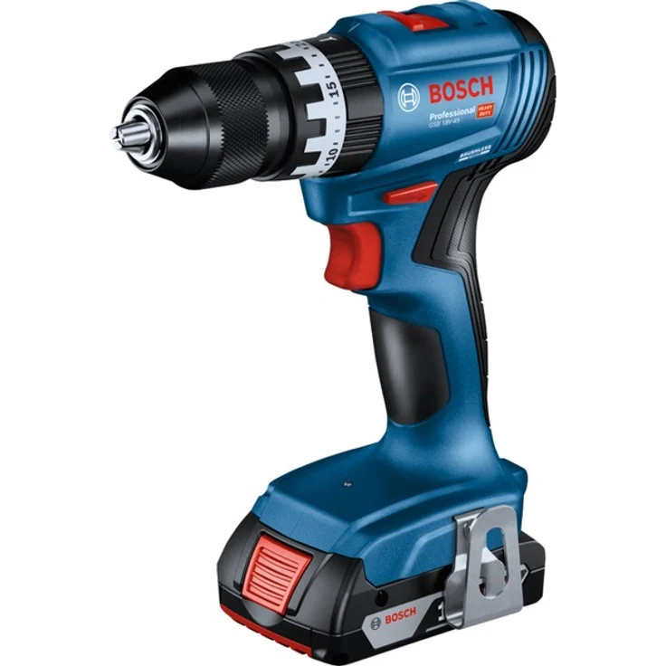 Bosch Professional GSB 18V-45 Akku-Schlagbohrschrauber (mit 2x 2 Ah Akku, Ladegerät, L-Case) (06019K3302) – Bild 2