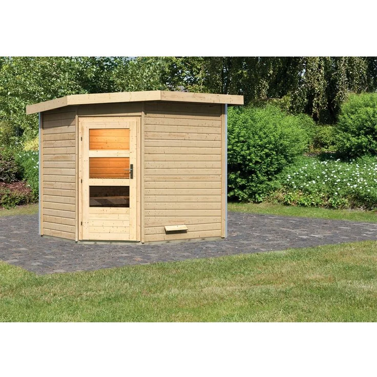 Karibu Saunahaus Mikka mit moderner Tür naturbelassen – Bild 1