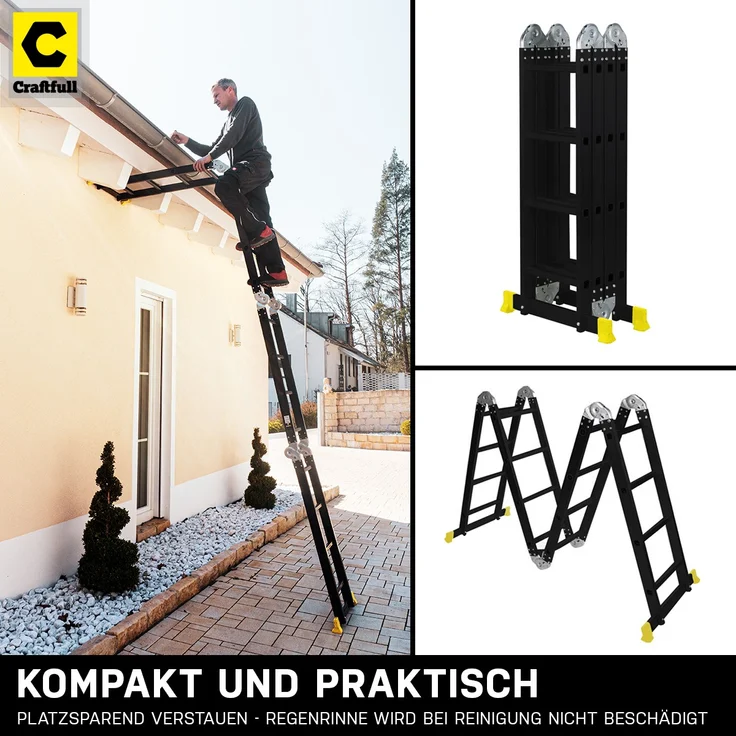 Craftfull Mehrzweckleiter CF-104A 6in1 Alu Multifunktionsleiter Gelenkleiter (4.7 Meter Black Edition 4x4 Sprossen) – Bild 4