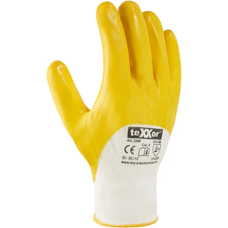 Basic Nitril-Handschuh, gelb, ¾ beschichtet, Strickbund 08