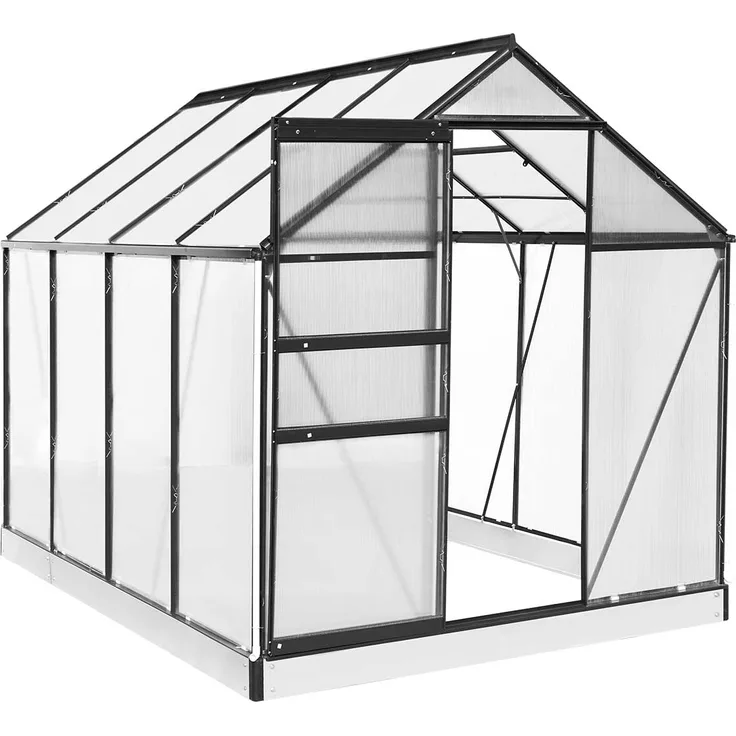 BRAST Gewächshaus Aluminium 250x190x195cm Grau mit Fundament rostfrei TÜV geprüft Alu Treibhaus Glashaus Tomatenhaus