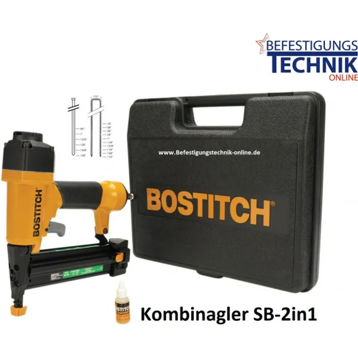 BOSTITCH Druckluft-Kombinagler SB-2IN1-E, Heftklammern und Stiftnägel verarbeiten, Alugehäuse - 7 BAR