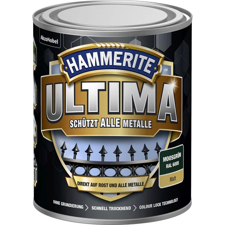 Hammerite Ultima Metall Schutzlack für alle Metalle, direkt auf Rost Matt RAL6005 Moosgrün 750ml – Bild 1