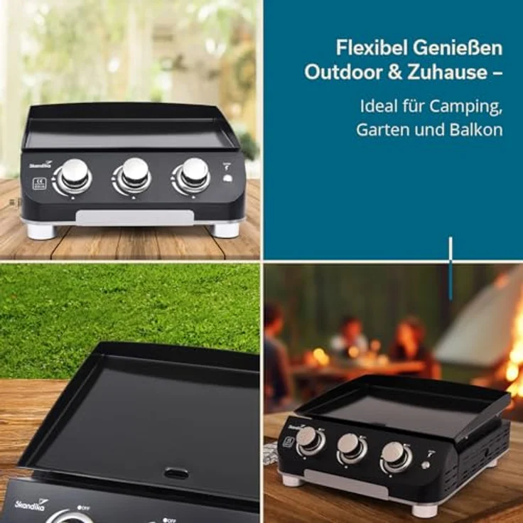 Skandika Gasplancha Palo, Gasplancha Grillplatte mit 3 Brennern, Abtropfschale, transportabler Gasgrill für Outdoor, Camping und Balkon (ohne Deckel) – Bild 5