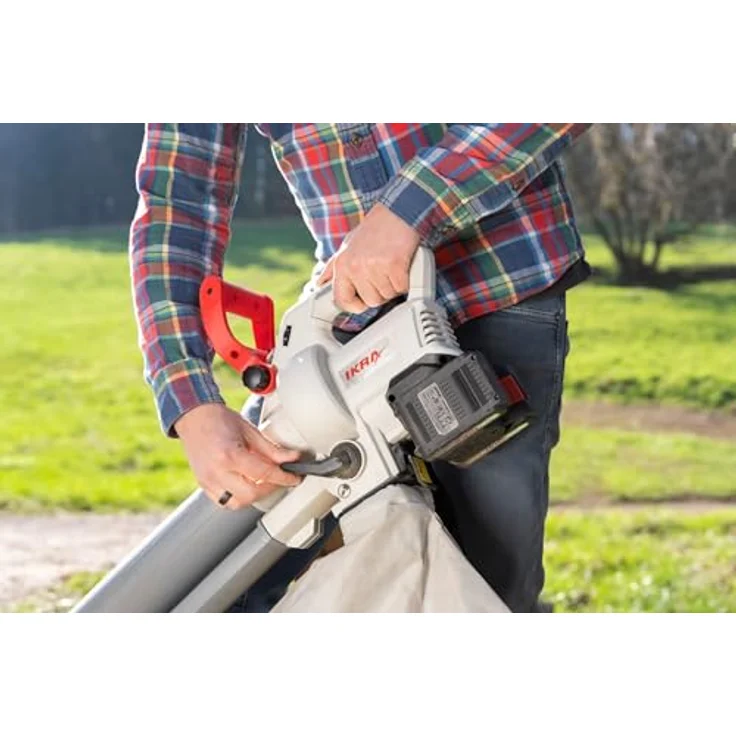 Ikra 3-in-1 Laubsauger + Laubbläser, Akku-Gerät mit 210 km/h Blasgeschwindigkeit, grau-rot, inkl. 45-Liter-Auffangbeutel und Schnellader – Bild 22