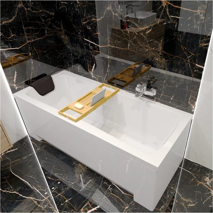 KOLMAN Badewanne Rechteck OPTIMAZ 140x70, Acryl mit Styroporverkleidung und schwarzer Kopfstütze