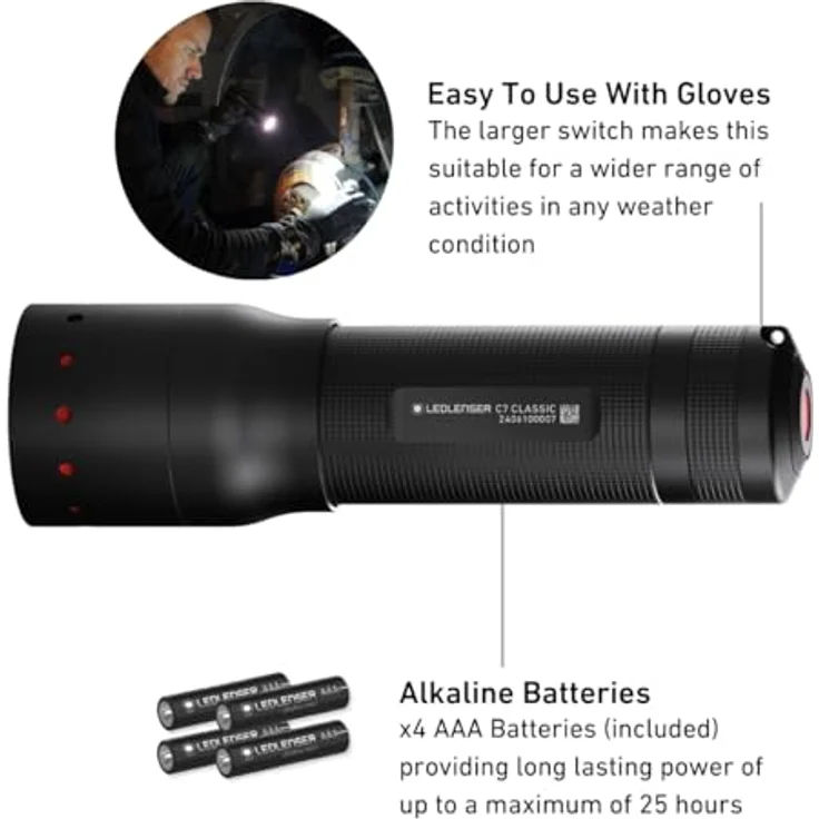 Ledlenser C7 Classic LED Taschenlampe, batteriebetrieben, 450 lm, 25 h, schwarz – Bild 3