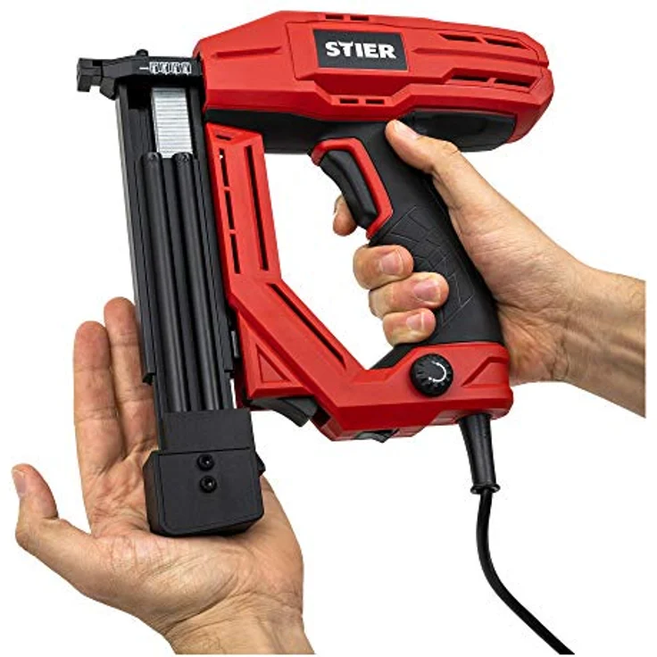 STIER Elektro-Kombi-Tacker TK-18, Ergonomisches Nagelschussgerät für Holz und Textilien, 230 V mit 400 Nägeln und Klammern – Bild 5