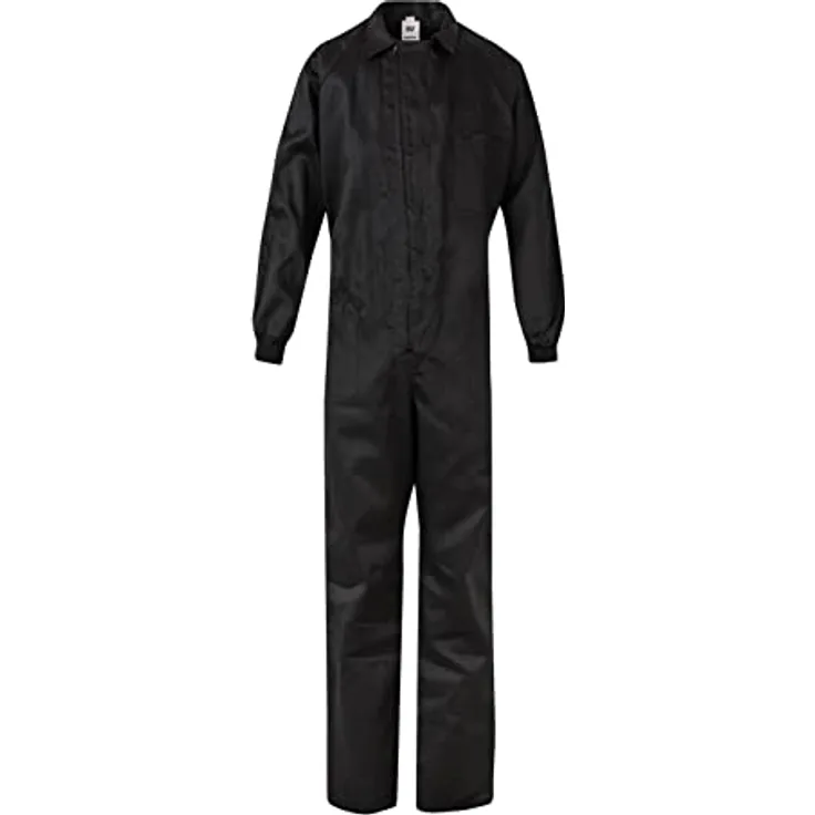 VELILLA 214, Italienischer Overall mit asymmetrischem Mittelverschluss, schwarz, Größe 56, fünf Taschen und elastischem Bund