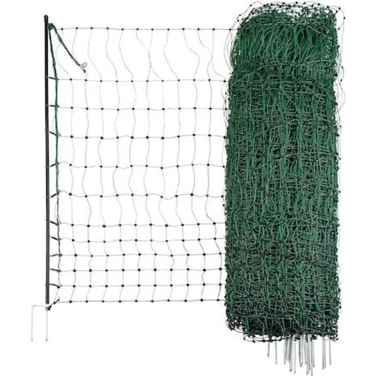 Kerbl Geflügelnetz, elektrifizierbar, L x H 25 m x 106 cm, grün, 9 Pfähle mit Doppelspitze, robuste Verarbeitung, feine Maschenstruktur – Bild 5