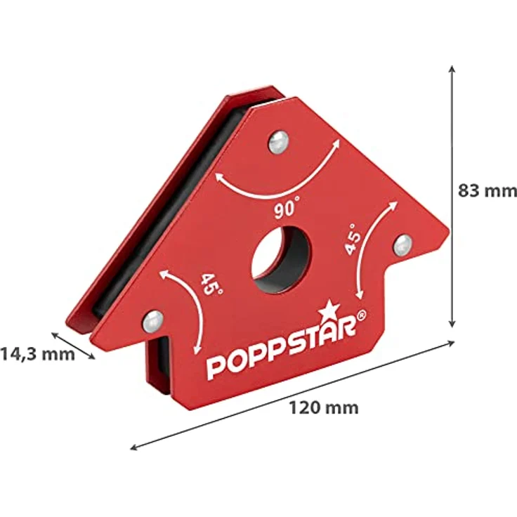 Poppstar Schweißmagnet klein 2er-Set - Magnet-Schweißwinkel mit Haftkraft 11,3 kg, Winkelmaße 45°, 90°, 135° – Bild 2
