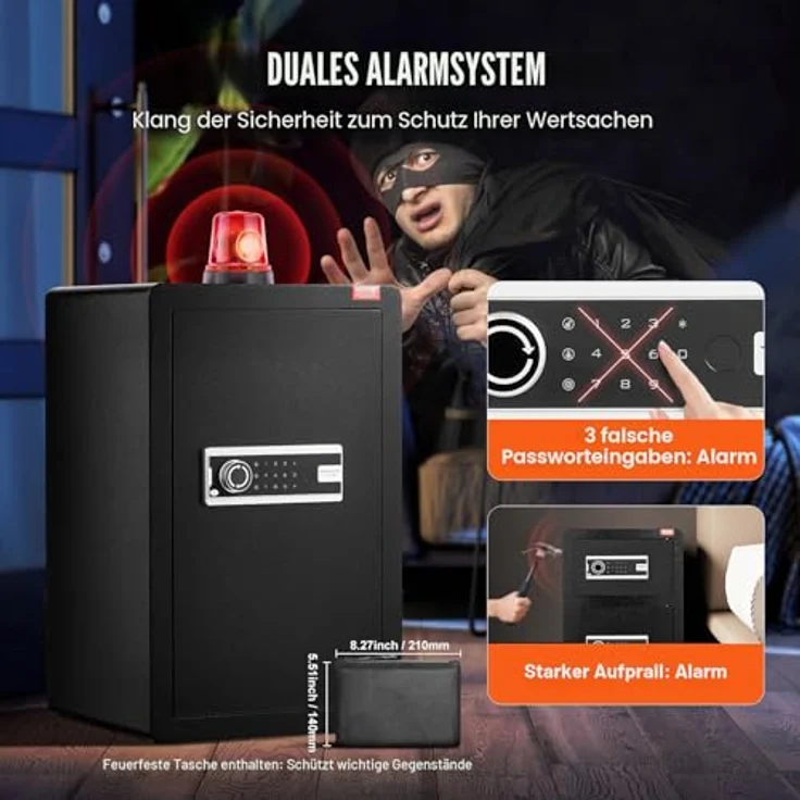 VEVOR Safe Tresor, 3,5 Kubikfuß digitaler Möbeltresor mit feuerfester Geldtasche, 2 höhenverstellbare Trennwände, Schlüssel- und Codeschutz, Geldtresor Schwarz – Bild 5