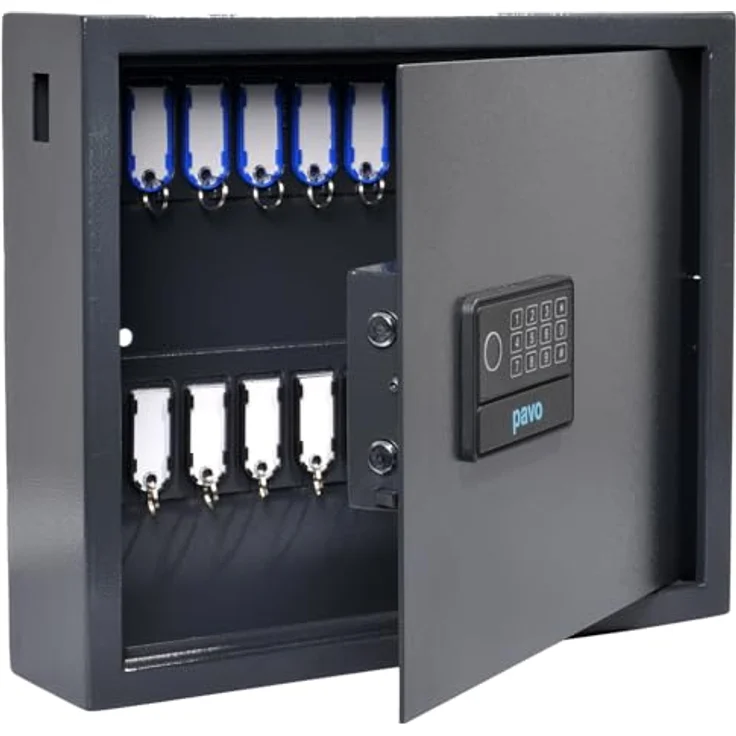 Pavo Digitales elektronisches Schloss, 10 schwarze Magnettüren mit Fingerabdruckleser, inkl. Schlüsselschrank für 20 Schlüssel – Bild 1