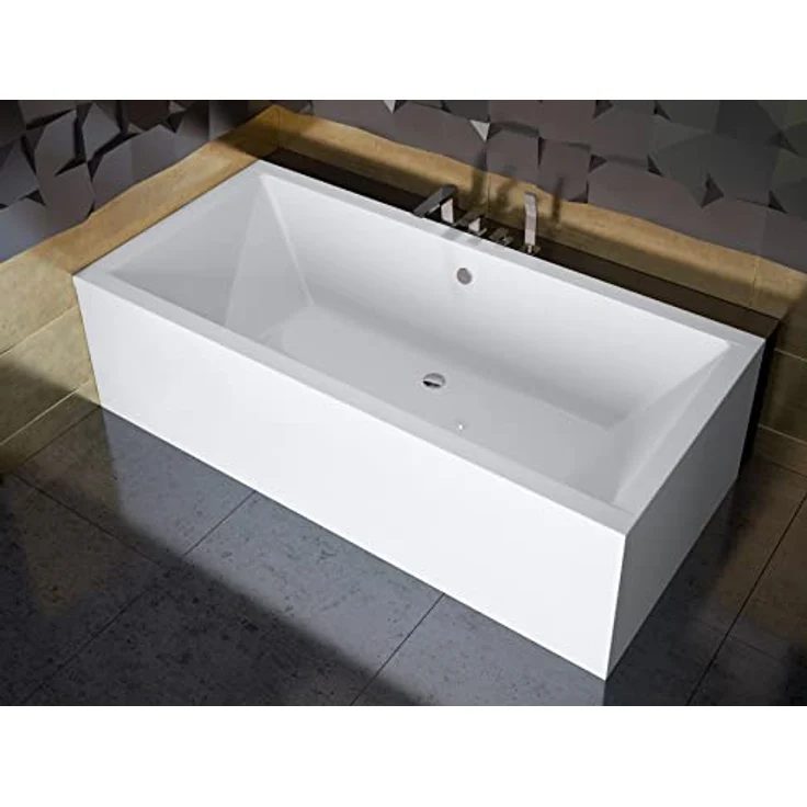 Besco BADLAND QUADRO Badewanne, Original Weiß Acryl, Rechteck 180x80 cm, Komplettset mit exklusiver Chrom Automatik Ablaufgarnitur und Füßen, Made in EU – Bild 2