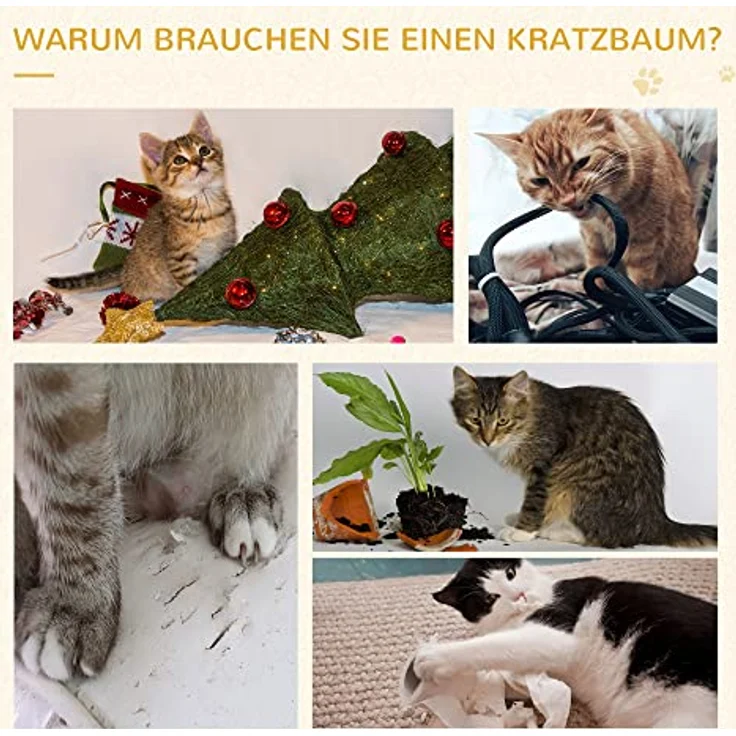 PawHut Kletterbaum Katzenbaum Spielbaum Katzenkratzbaum Treppe 5 Schichte Beige Grau 48 x 48 x 99,5 cm (LxBxH) – Bild 5