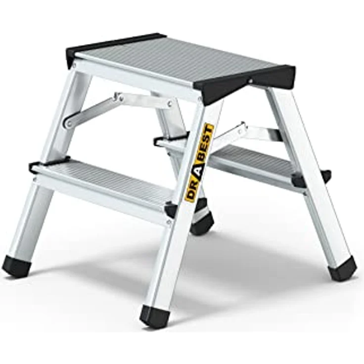 DRABEST Trittleiter Klapptritt Aluleiter Haushaltsleiter beidseitig begehbar 2 x 2 Stufen bis 125 kg belastbar – Bild 1