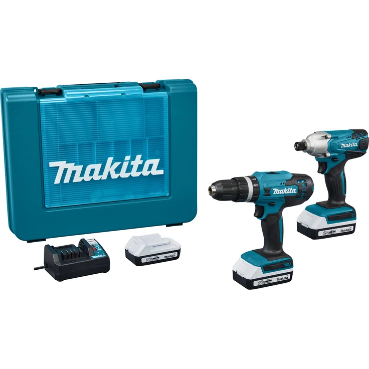 Makita DK18922A01, Schlagbohrmaschinen Set 18V mit 2 Maschinen und 3 Batterien 2,0 Ah im Koffer