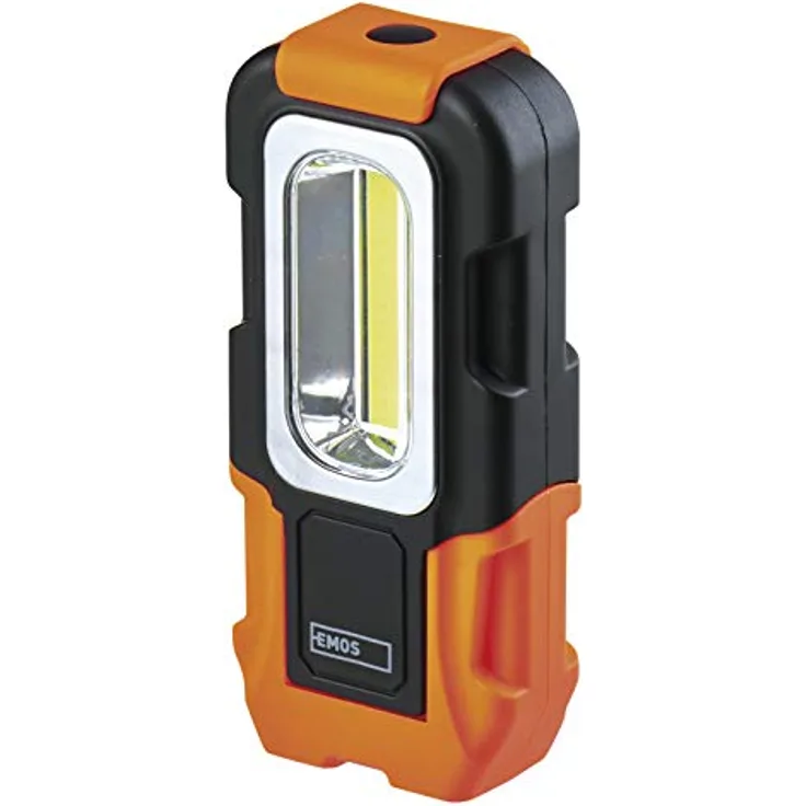 EMOS COB LED Taschenlampe/Arbeitsleuchte, Werkstattlampe mit 2x Magnet und Haken, Lichtstrom 180 Lumen, min. 20 m Leuchtweite, batteriebetrieben, Magnetfuß