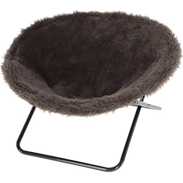 Kerbl Pet Pet Liegemulde Sharon, Kuscheliger Katzenliegeplatz, Mit Plüschbezug, Klappbares Metallgestell, Ø 50cm, Braun – Bild 1