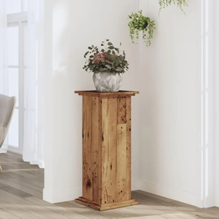 vidaXL Pflanzenständer Altholz-Optik, 33x33x80 cm, stabiler Holzwerkstoff mit großer Oberfläche, max. Belastbarkeit 60 kg – Bild 2