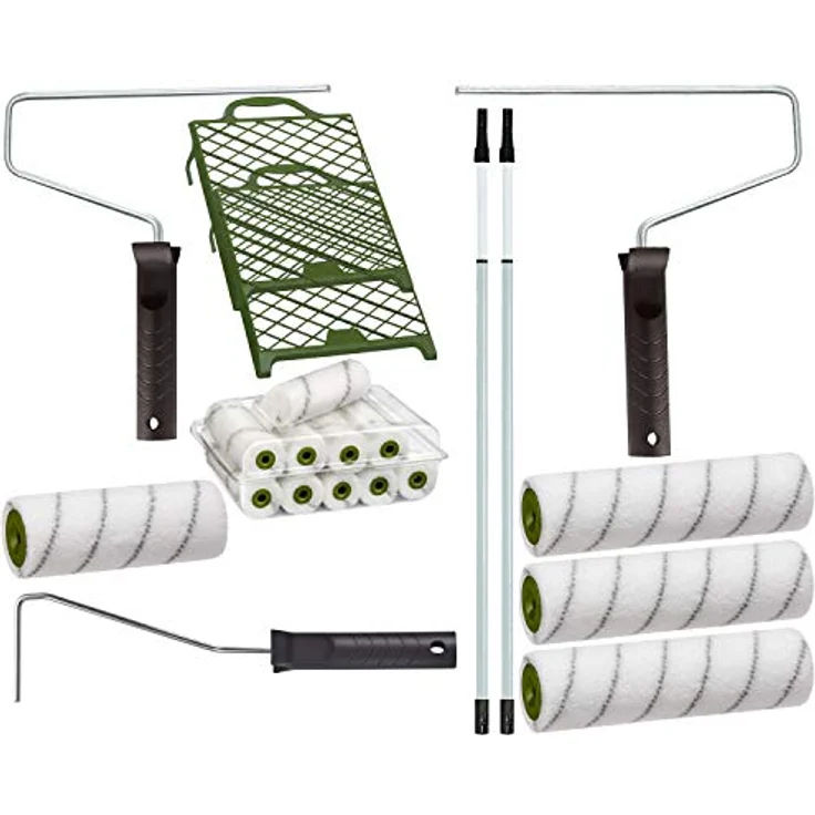 Colorus Maler-Set 21 tlg | Farbroller 25 cm, 18 cm, 10 cm | Farbwalzen-Bügel, Abstreifgitter 26 x 30 cm | Maler-Teleskopstange 0,80-1,30 m | Malerset – Bild 3