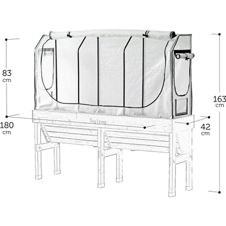 VegTrug® Gewächshausaufsatz Wall Hugger, Hochbeet Abdeckung mit Micro-Net-Funktion und PE-Folie, 179,5x41,5x90 cm, stabiler Stahlrahmen für verlängerte Anbausaison – Bild 5
