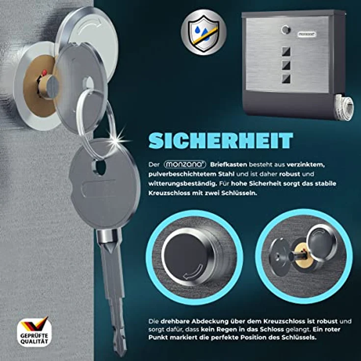 Monzana Design Briefkasten Edelstahl mit Zeitungsfach Sichtfenster Namensschild drehbare Abdeckung Kreuzschloss 2 Schlüssel Postkasten Schwarz-Silber - Preisvergleich – Bild 4
