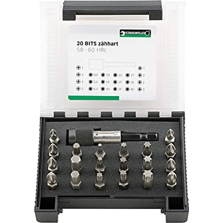 Stahlwille 1204/21-1 BIT-SET, 20-teilig in Kunststoffbox mit Bithalter und Schnellwechselfutter