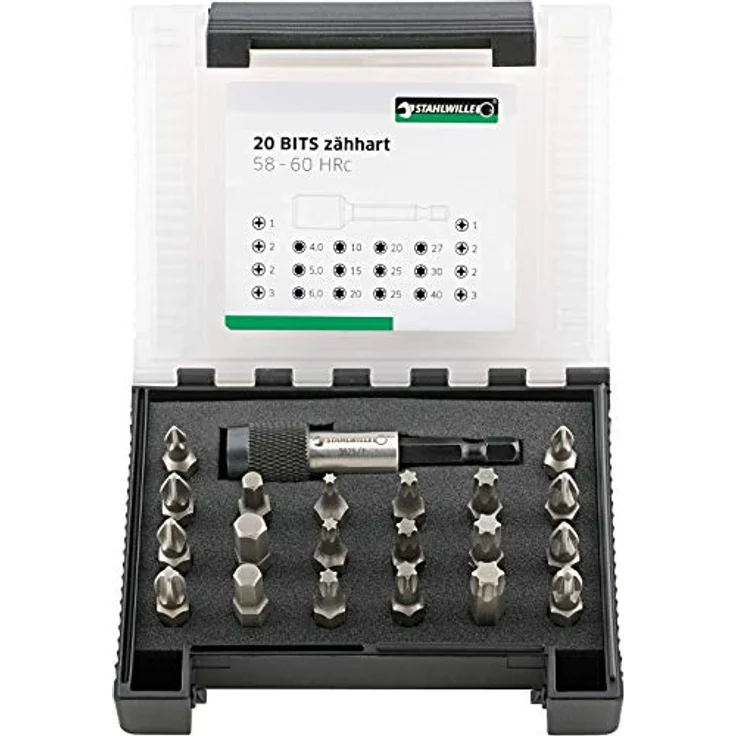 Stahlwille 1204/21-1 BIT-SET, 20-teilig in Kunststoffbox mit Bithalter und Schnellwechselfutter – Bild 1