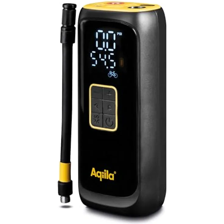 Aqiila Airbird C4, Tragbare Luftpumpe und Hochleistungskompressor mit 4000mAh Akku, LED Licht, intelligentem Drucksensor und schneller Installation, Schwarz