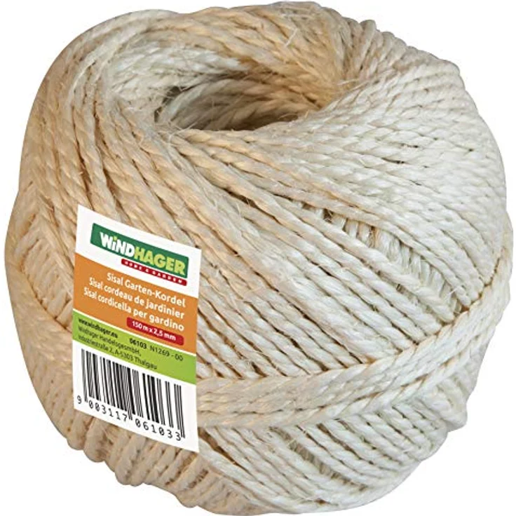 Windhager Sisal Garten-Kordel, wetterfeste Bindekordel für den Außenbereich, weiß, 150m x 2,5mm – Bild 4