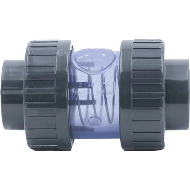 HAF PVC Rückschlagventil Transparent 50mm | Klebemuffe x Klebemuffe | Kegelventil aus grauem PVC | PN16 für Rohr und Teich