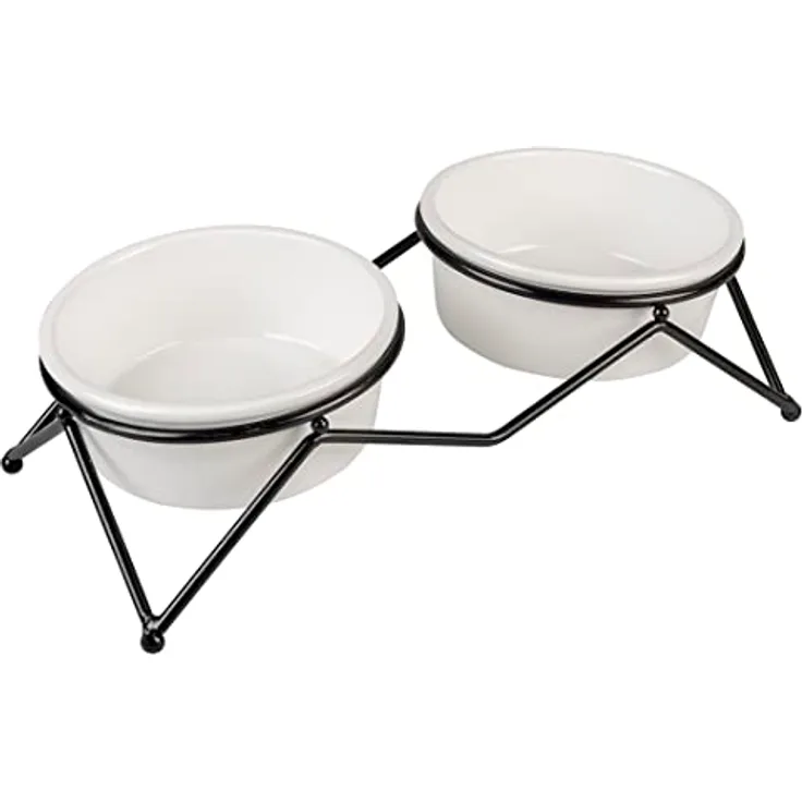DUVO+ Napf-Set Dinner Set Stone Up, 2 elegante Keramikschüsseln, weiß/schwarz, langlebig und spülmaschinenfest, ca. 29 x 13 x 8 cm