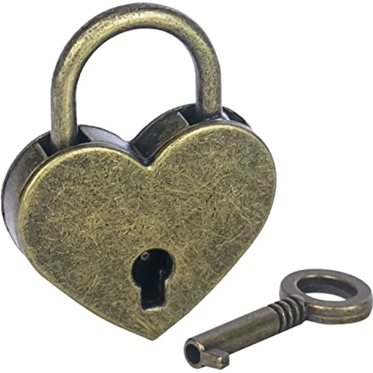 HMF Vintage Deko Vorhängeschloss mit Schlüssel in Herzform | 3,9 x 3 x 0,7 cm | Bronze – Bild 1