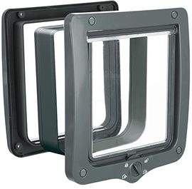 TRIXIE wasserdichte und geräuscharme und besonders große Katzenklappe 4-Wege Freilauftür XXL mit Tunnel, 24 × 28 cm, grau