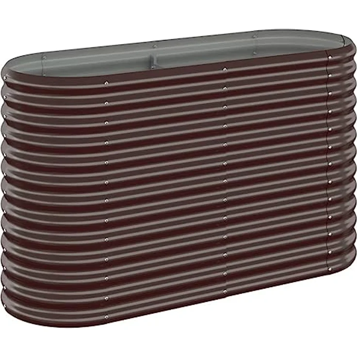 vidaXL Hochbeet Braun aus pulverbeschichtetem Stahl, ovales Pflanzgefäß, 114 x 40 x 68 cm – Bild 1