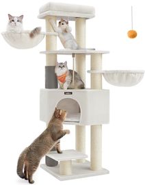 FEANDREA Kratzbaum mit selbstwärmenden Decken, 160 cm, Cremeweiß-Beige