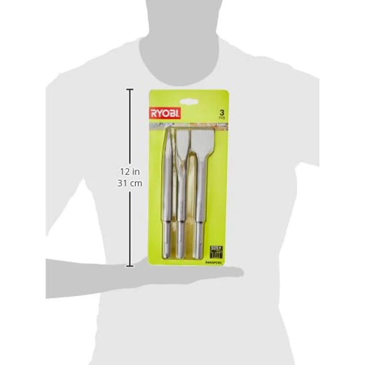 Ryobi RAKSPC03 SDS+ Meißel-Bits (3 Stück) für Ryobi-Modelle R18SDS, RSDS680, RSDS800, RSDS1050, SDS+ Bits mit 200 mm Spitzmeißel, 20 mm x 200 mm Flachmeißel, 35 mm x 200 mm breiten Meißel – Bild 3
