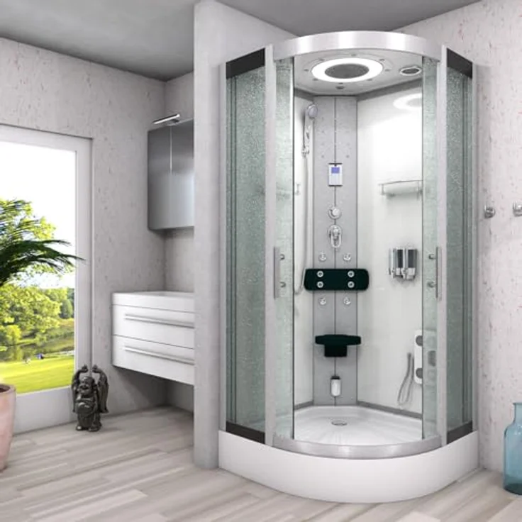 SeniorBad Dampfdusche D58-10M2, Duschtempel mit Sauna-Funktion, 90x90 cm, Weiß, inkl. Dampfgenerator, Regendusche und Aromatherapie – Bild 2