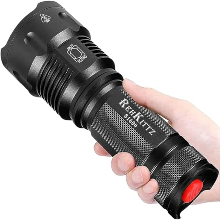 REHKITTZ S1600 LED Taschenlampe, 3300 Lumen, zoombare Handlampe für Camping und Outdoor, robust mit verschiedenen Modi und langer Akkulaufzeit – Bild 1