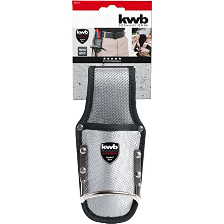 kwb Messertasche mit Hammerhalter in Silber-Schwarz, Werkzeugtasche aus Nylon für den Gürtel mit Bügel für Hämmer und Metallclip für den Gürtel – Bild 2