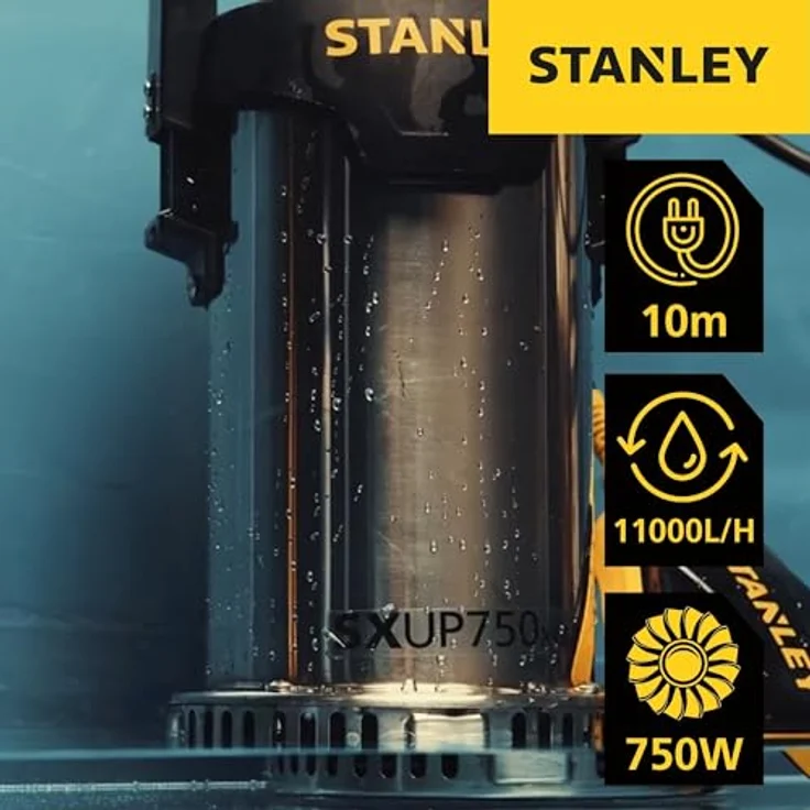 Stanley Klarwasserpumpe 750 Watt 11.000 l/h Hauswasserversorgung max. Förderdruck 0,85 bar max. Tauchtiefe 7 m max. Partikelgröße 5 mm 6 kg – Bild 5
