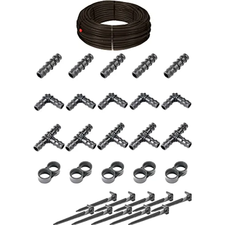 HaGa® Bewässerungsset - Tropfschlauch 16mm in 25m Länge mit Druckkompensierung inkl. Zubehör - Perlschlauch Gartenbewässerung
